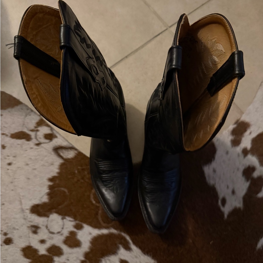 VINTAGE OLD WEST WESTERN COWGIRL Black Western Cowboy Boots - Picture 4 of 7